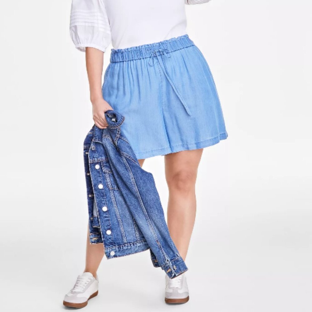 NWT On 34th Macy's Plus Drawstring-Waist High-Rise Chambray Soft Denim Short 3X
